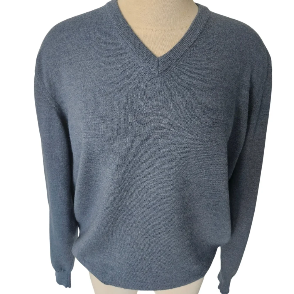 Valentino Jeans Men's Blue V-Neck Sweater Merino Wool - Picture 3 of 11
